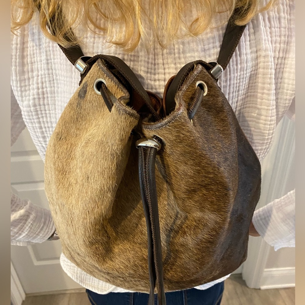Cowhide and leather bag by Owen Barry